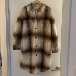 Wilfred Plaid Long Cardigan in Brown and Cream